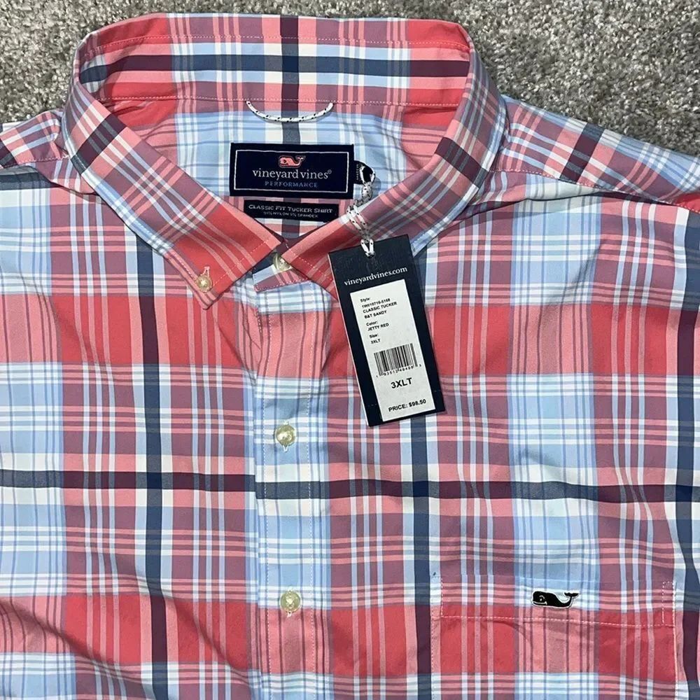 New $98 Tucker Nylon/Spandex Performance vineyard vines whale pocket shirt 3XLT